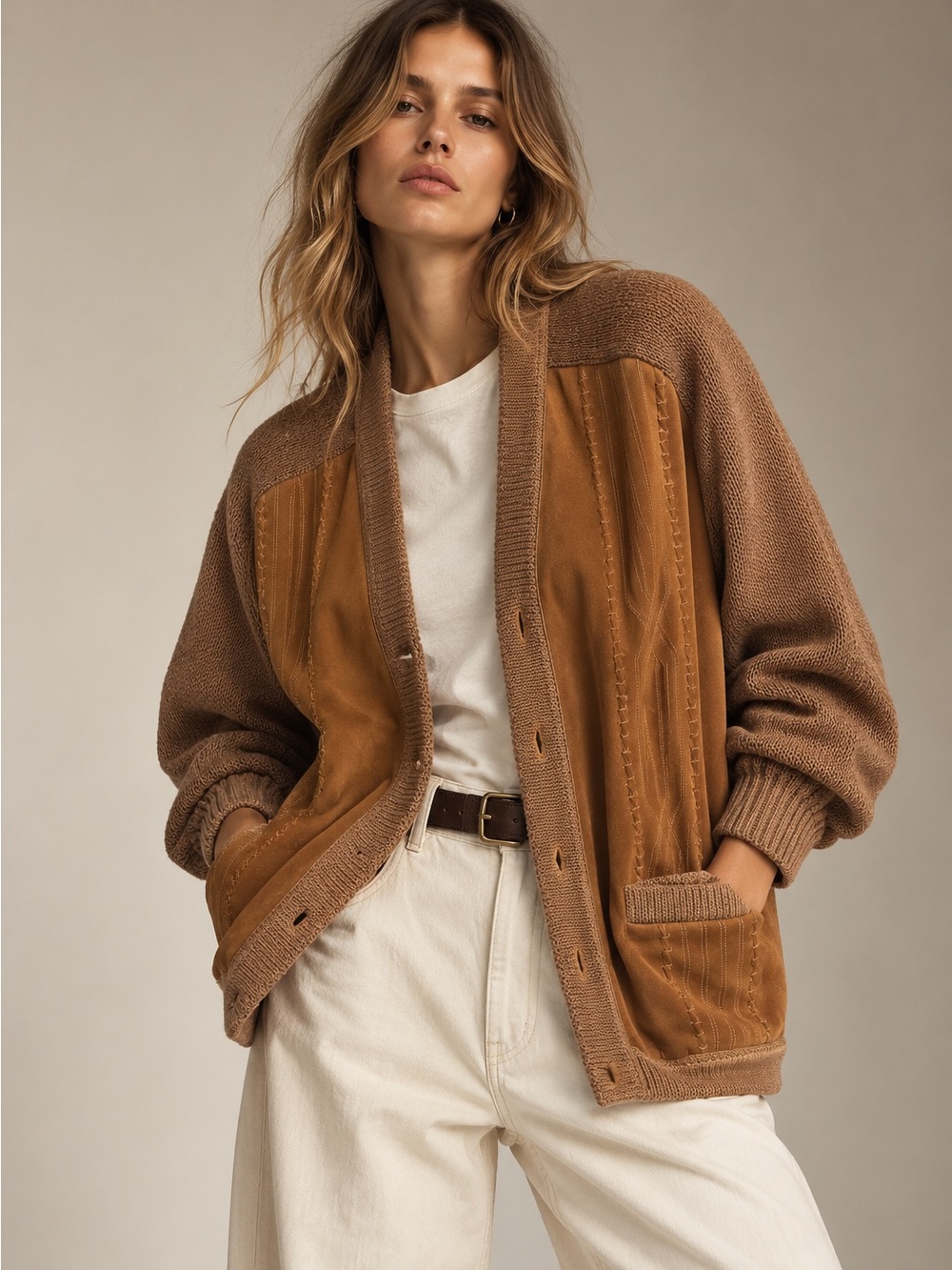 Vintage TUNDRA Canada Wool Leather Western Cardigan Jacket Sz L